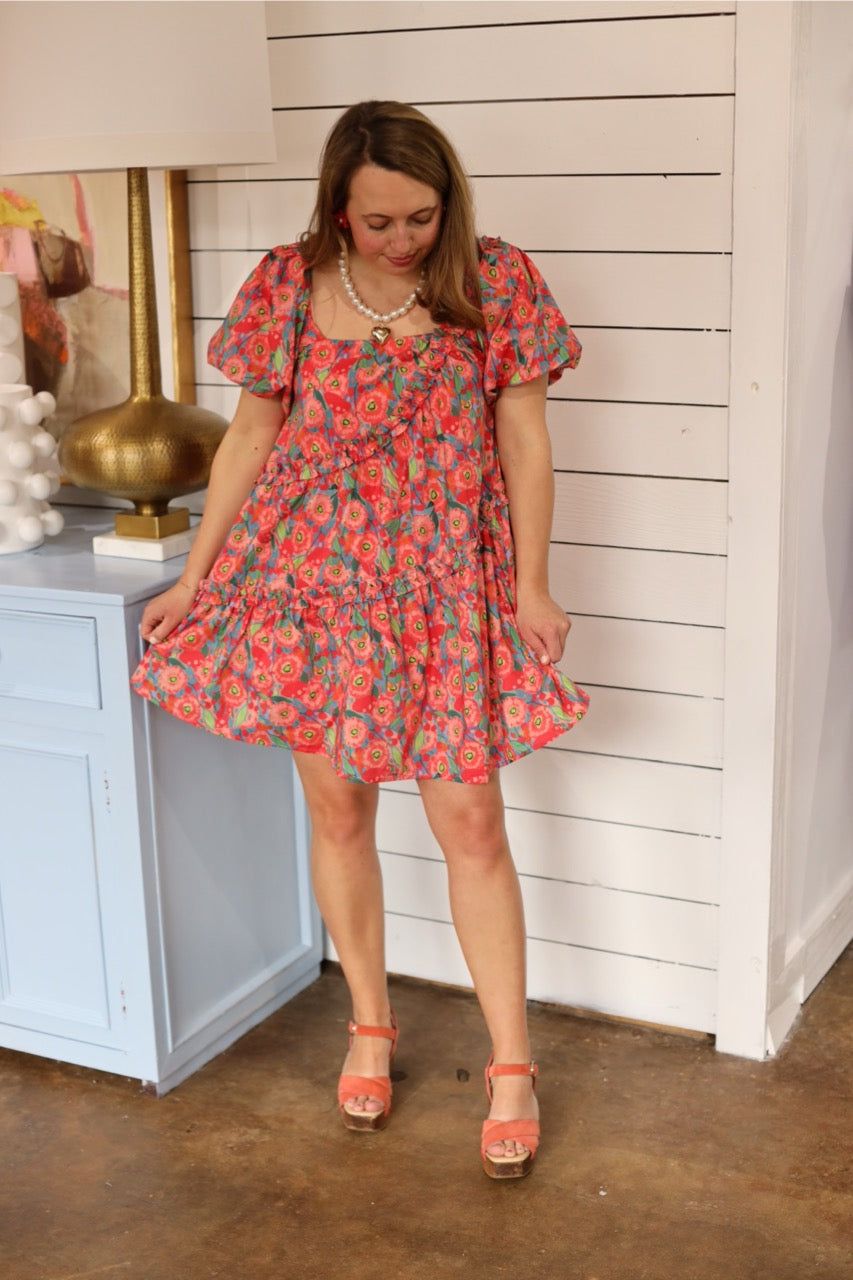 Asymmetric Floral Ruffle Dress
