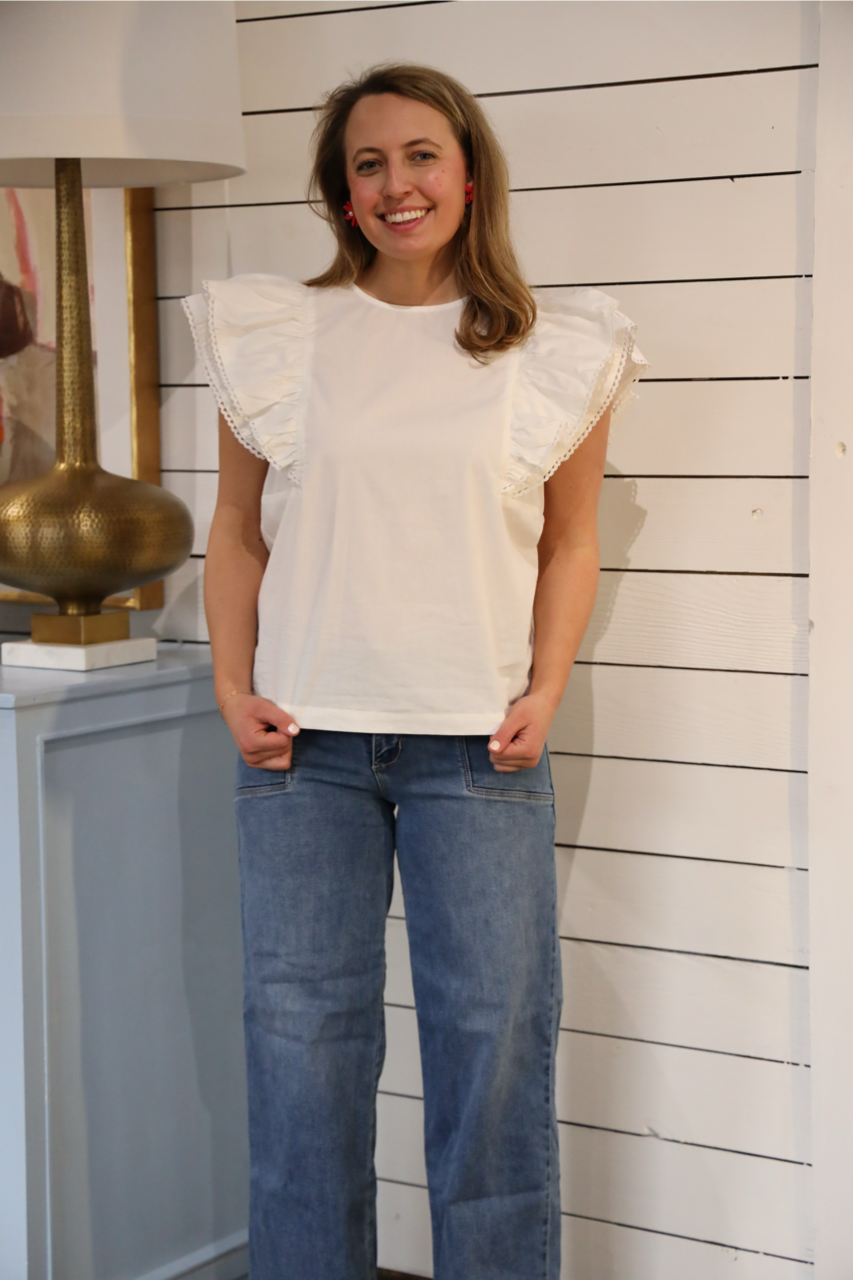 White Flutter Blouse