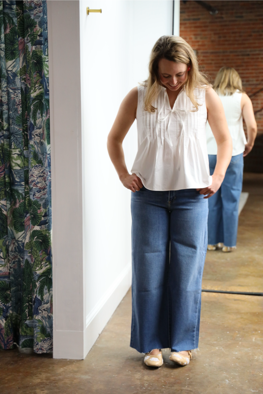 White Pintuck Tie Blouse