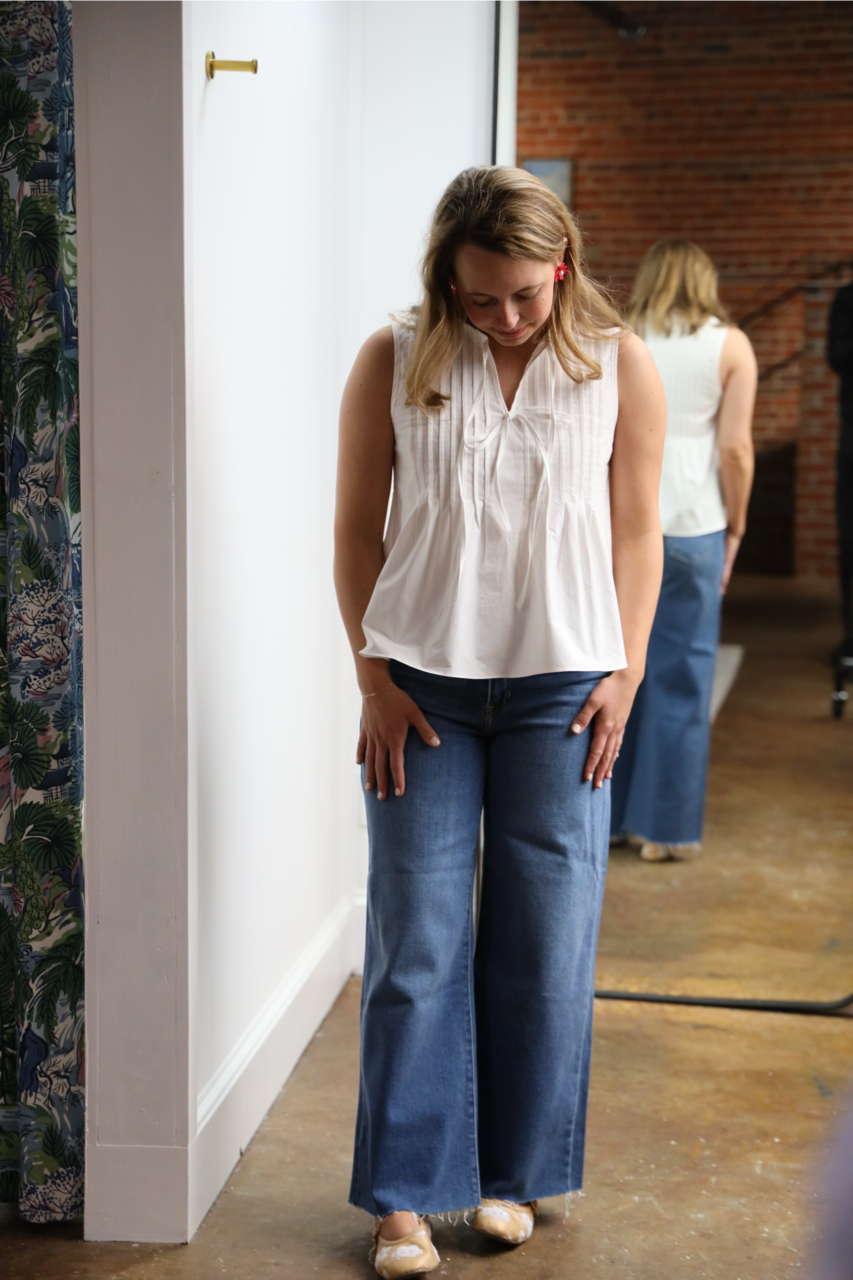 White Pintuck Tie Blouse