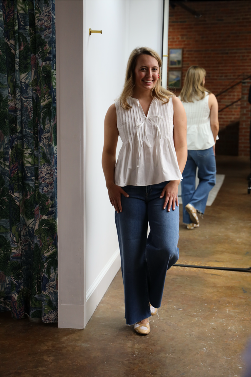 White Pintuck Tie Blouse