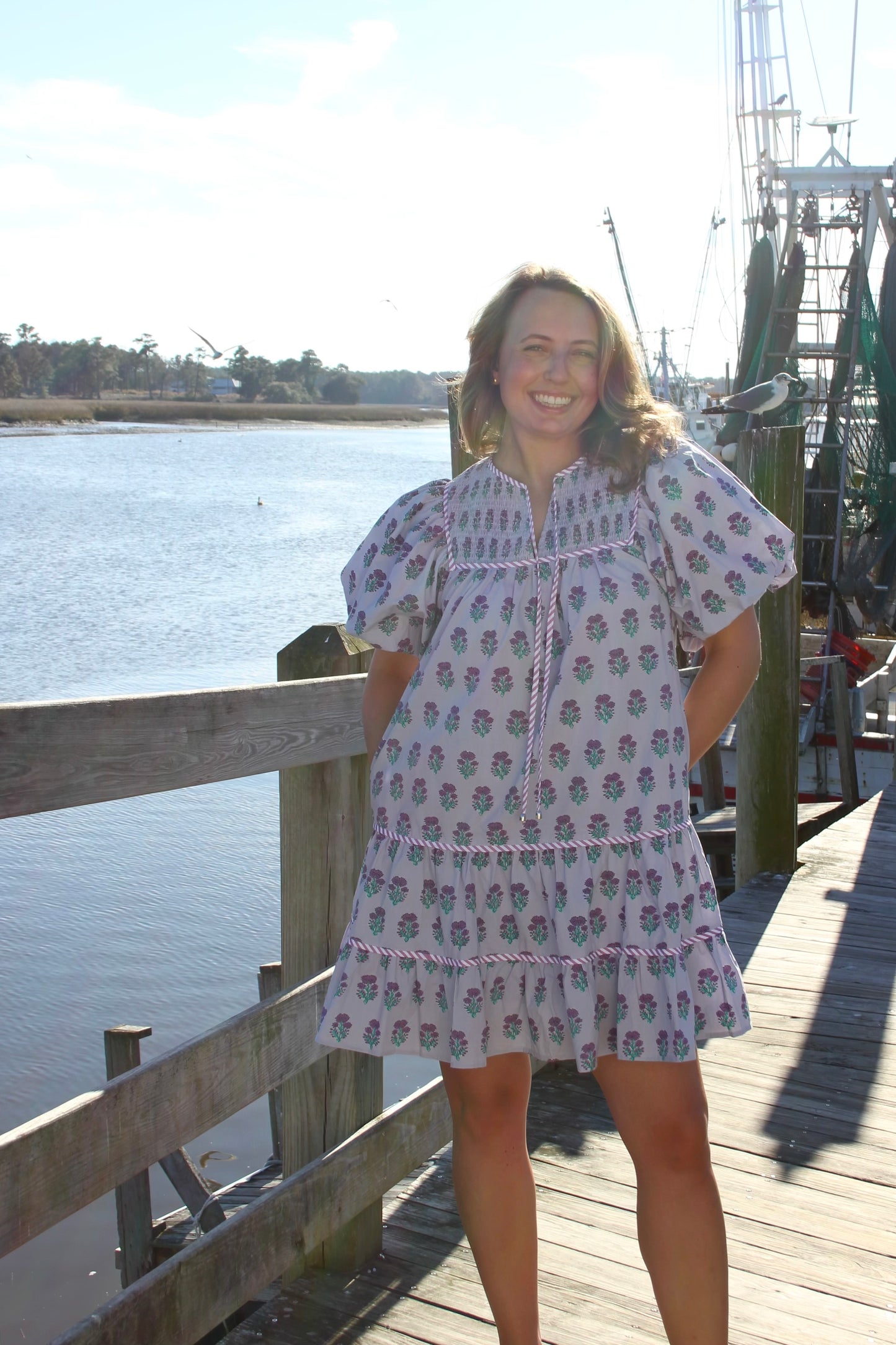 Lavender Block Print Dress