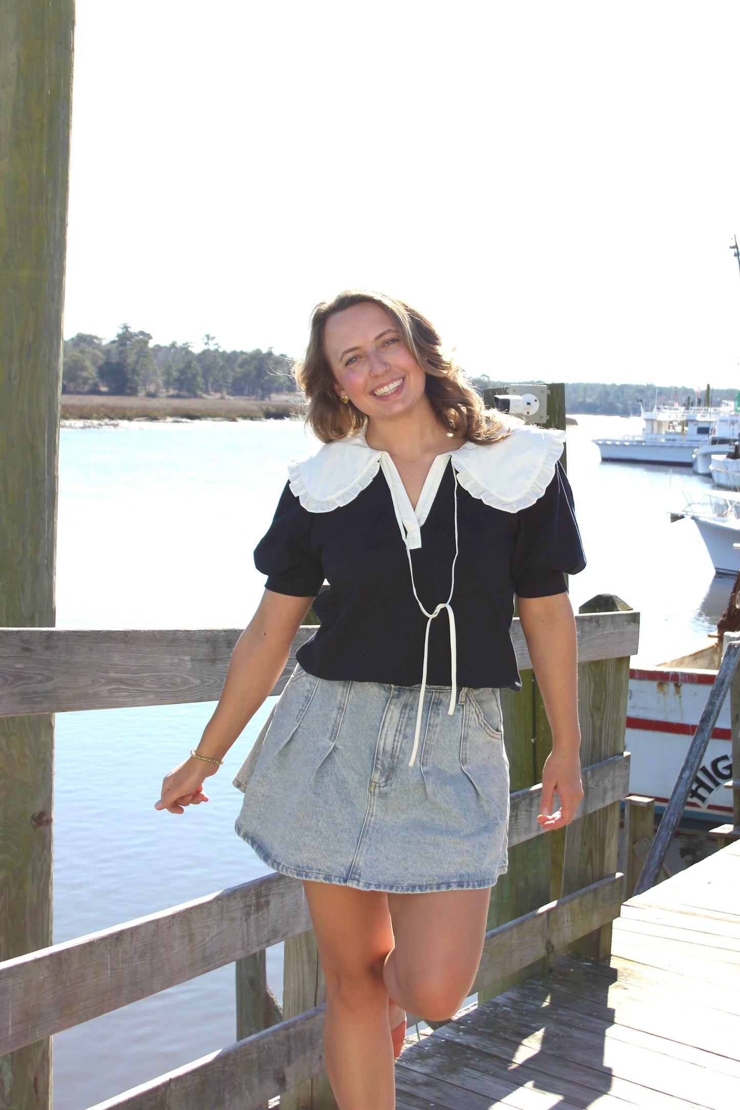 Dk. Navy Collared Top