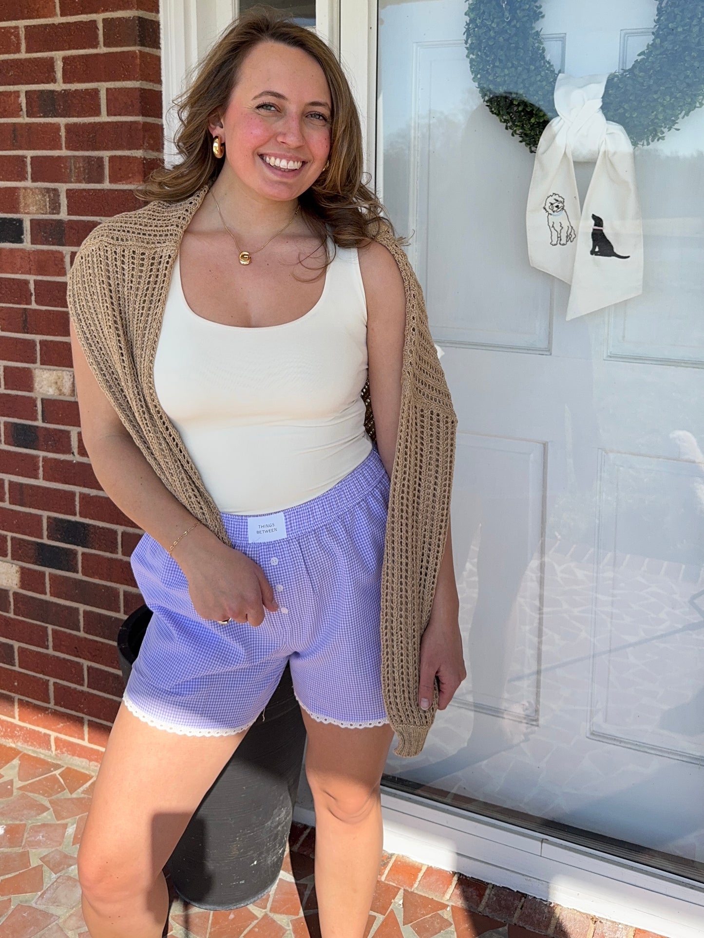 Purple Eyelet Gingham Shorts