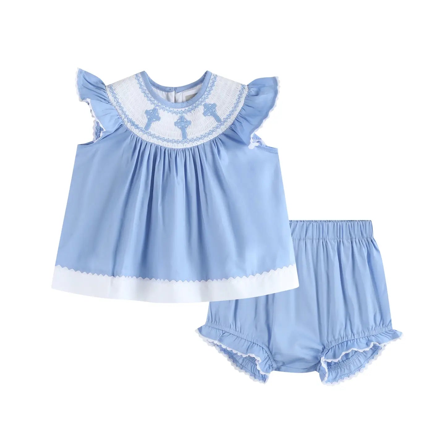 Periwinkle Blue Crosses Smocked Set