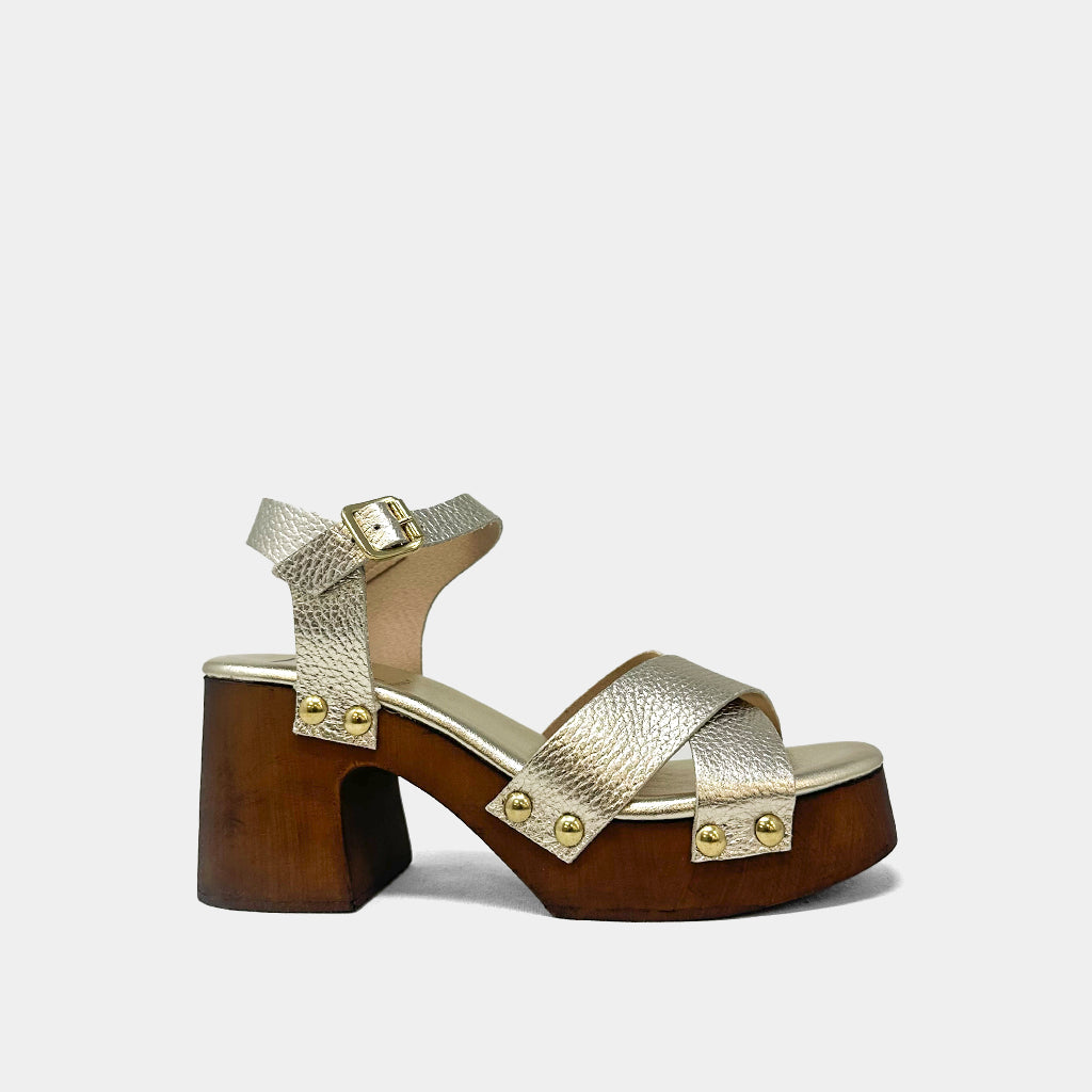 Giovanna Gold Wood Heel
