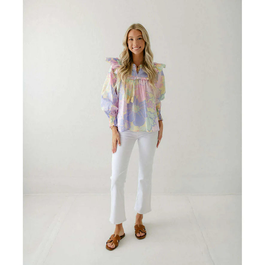 Pastel Poplin Ruffle Blouse