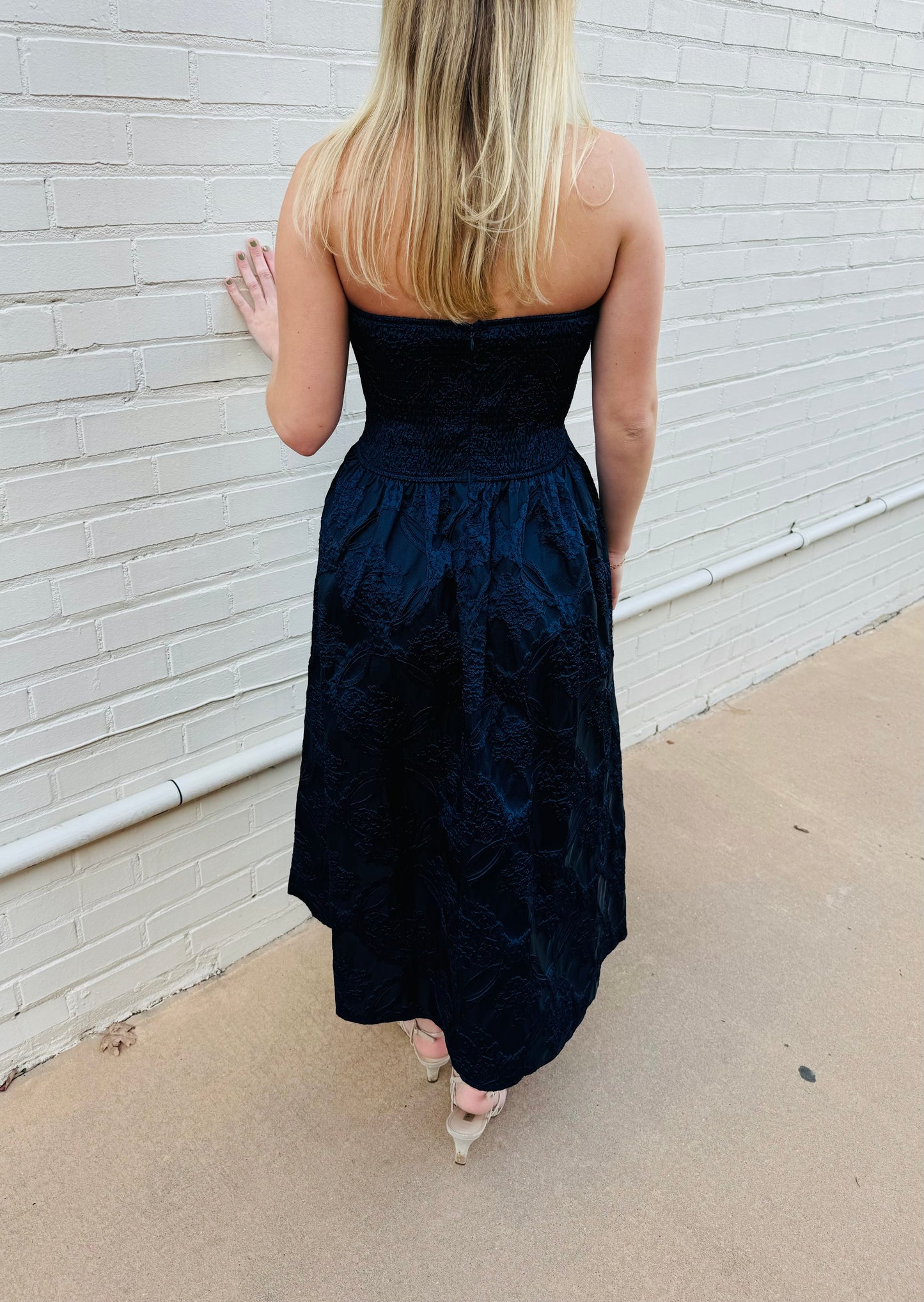 Strapless Navy Midi Dress