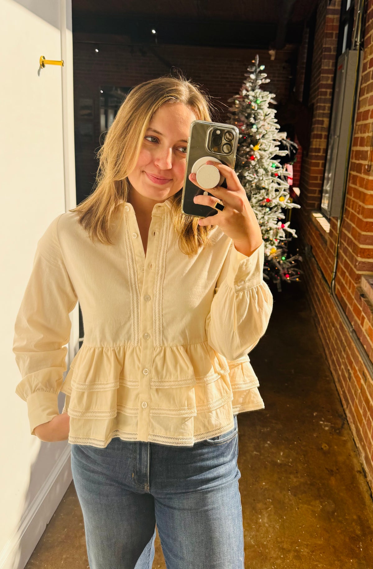 Cullur Button Up Cream Peplum Top – Pretty in Culler