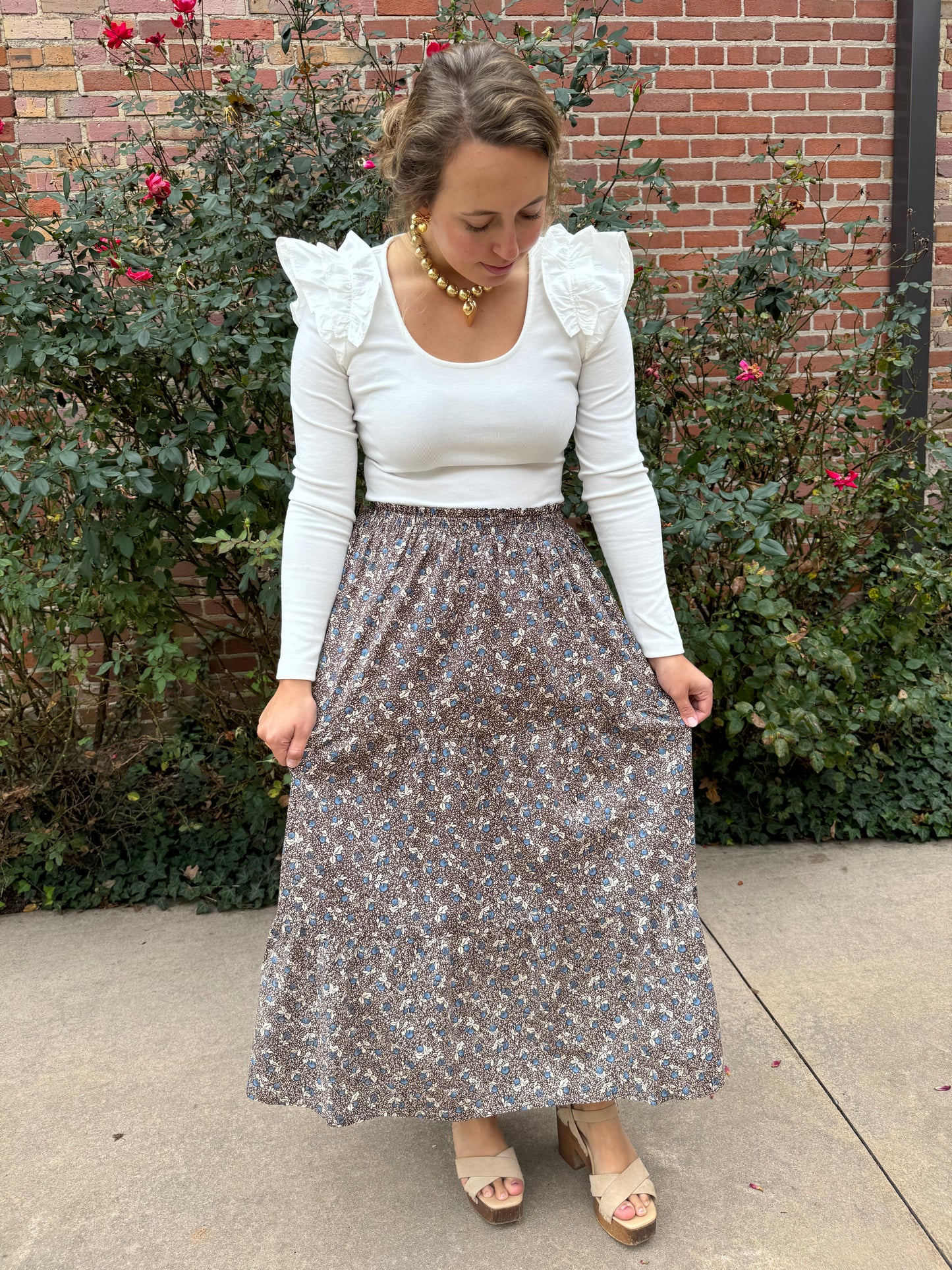 Brown Floral Multi Skirt