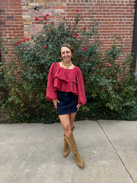 Cranberry Ruffle Top