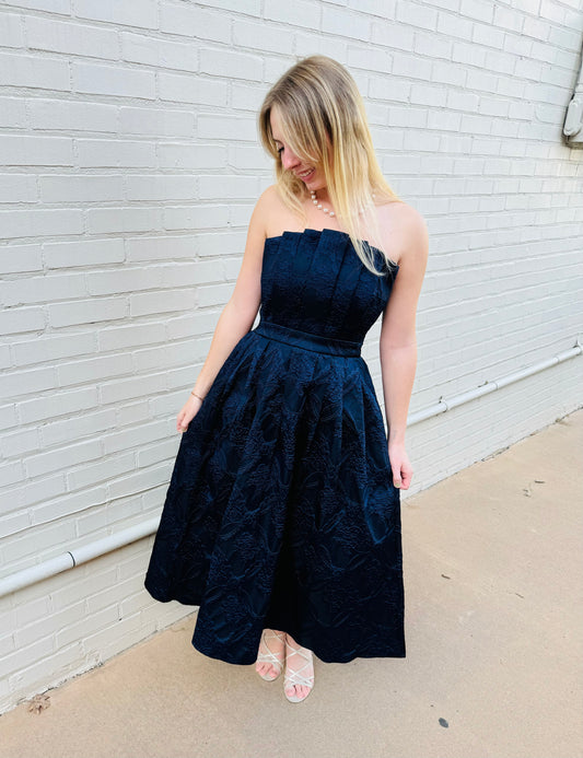 Strapless Navy Midi Dress