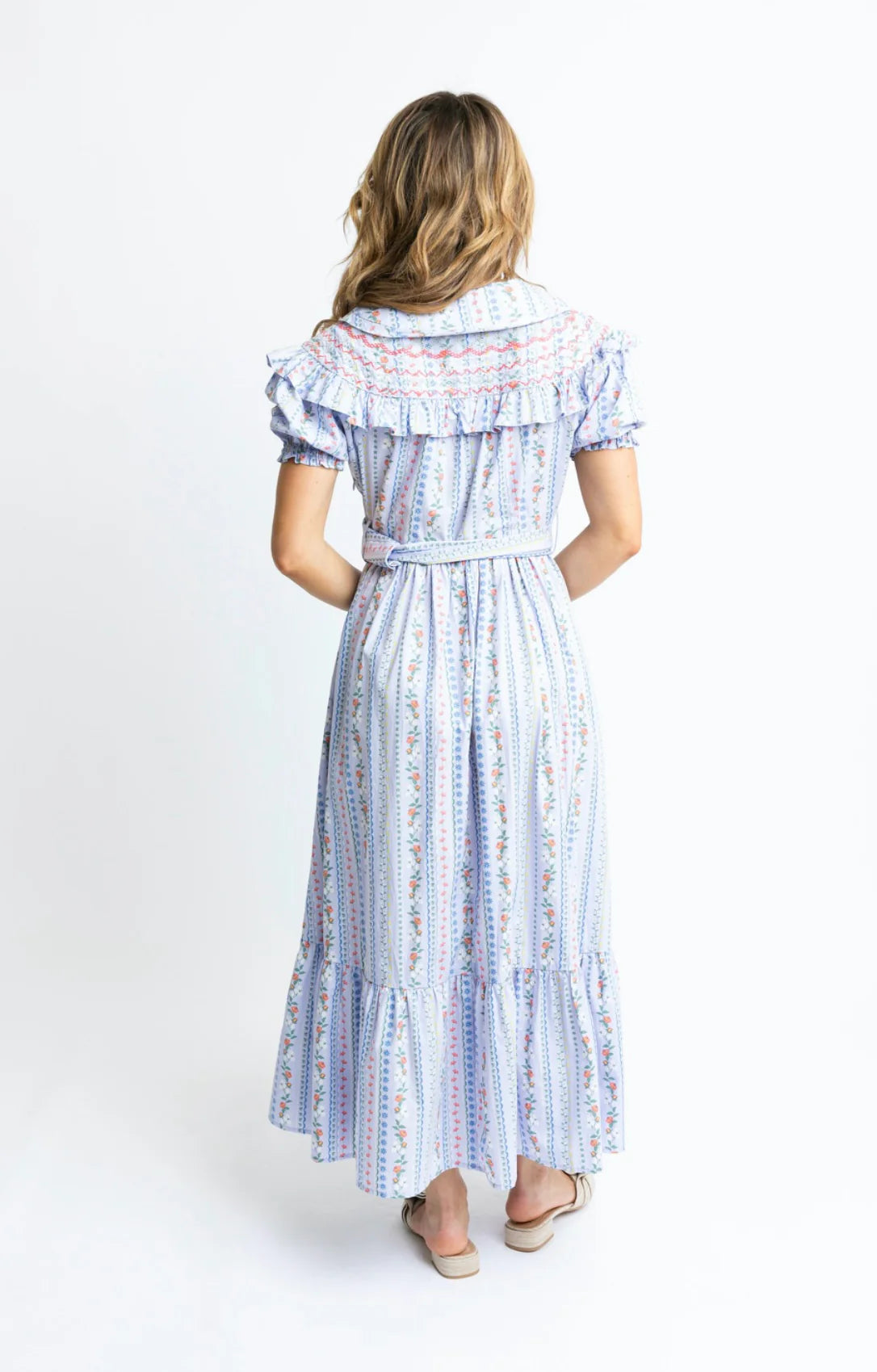 French Floral Belted Maxi Dress