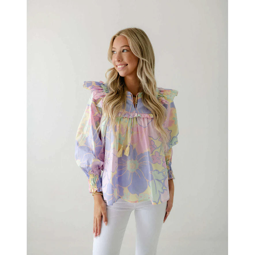 Pastel Poplin Ruffle Blouse