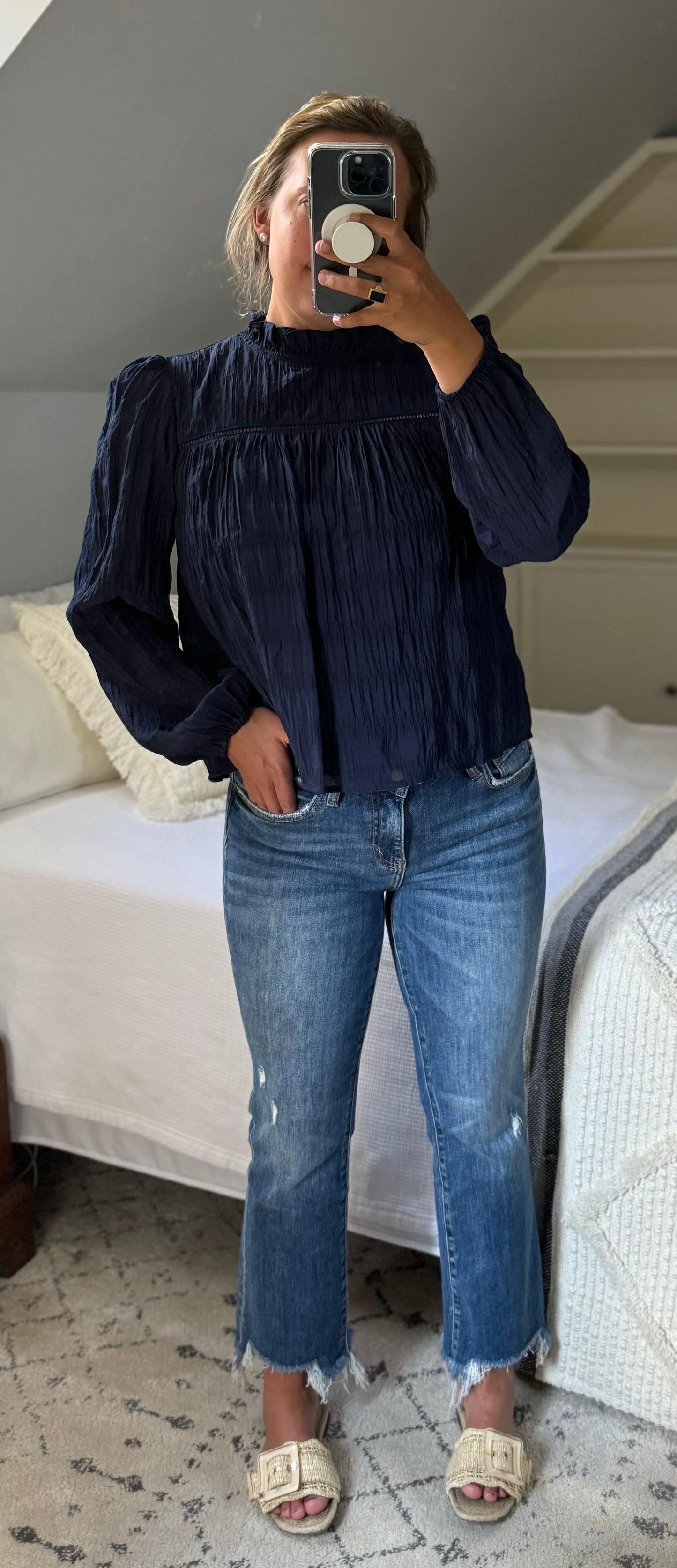 Navy Flutter Blouse