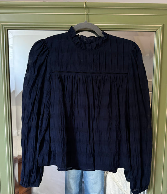 Navy Flutter Blouse