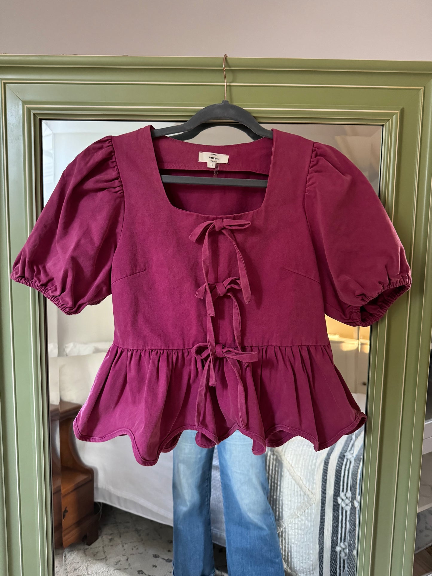 Plum Puff Sleeve Bow Top