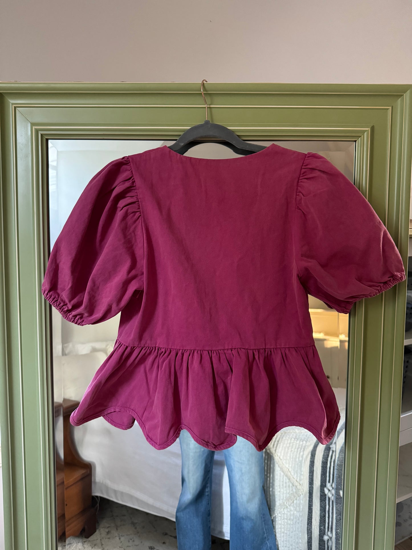 Plum Puff Sleeve Bow Top