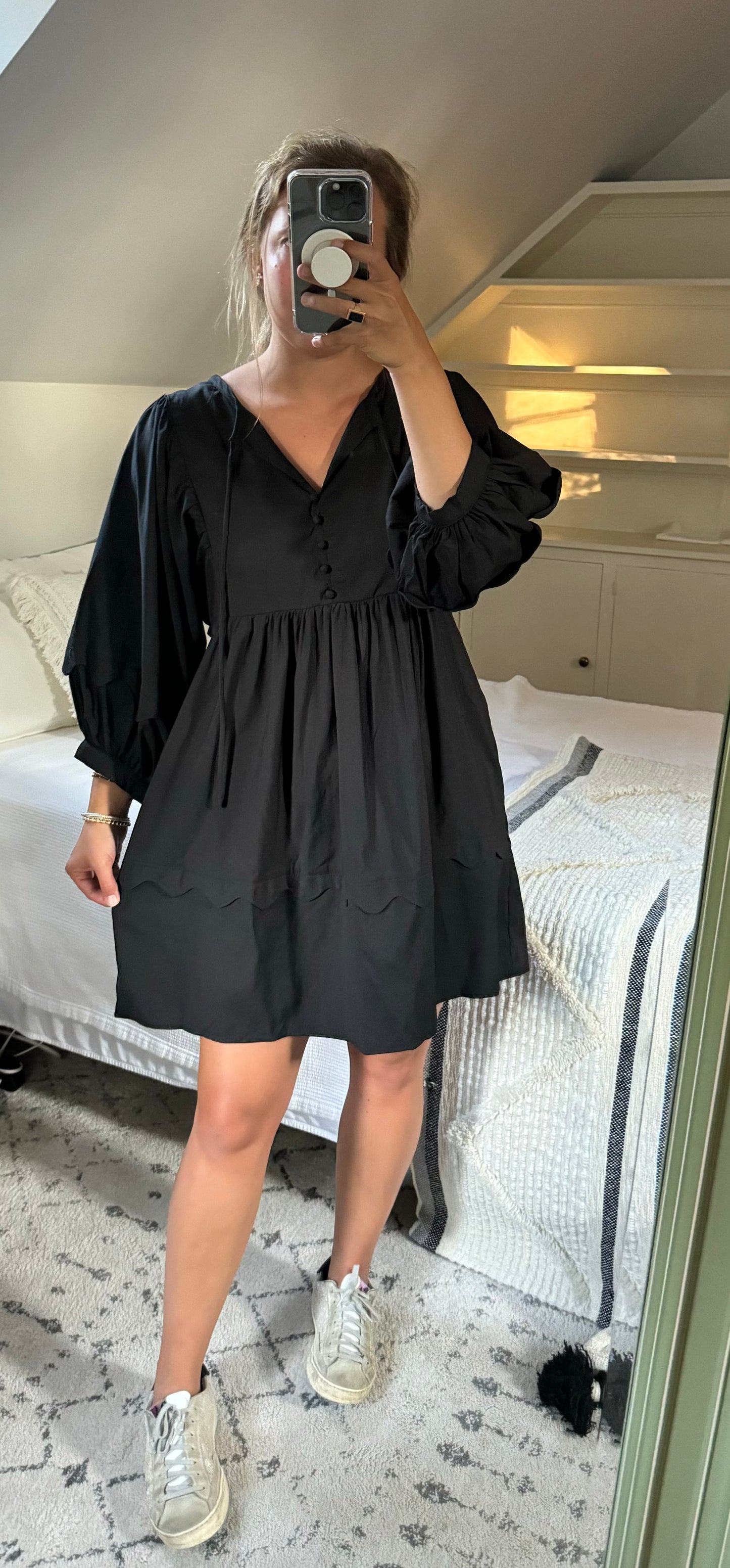 Black Button & Scallop Dress