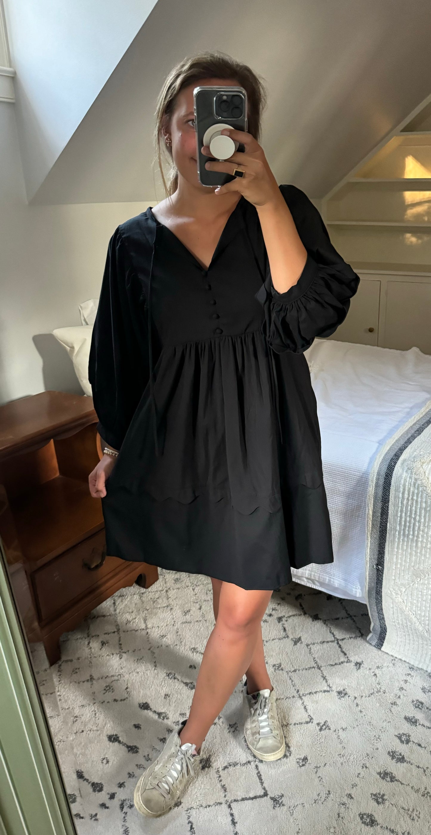 Black Button & Scallop Dress