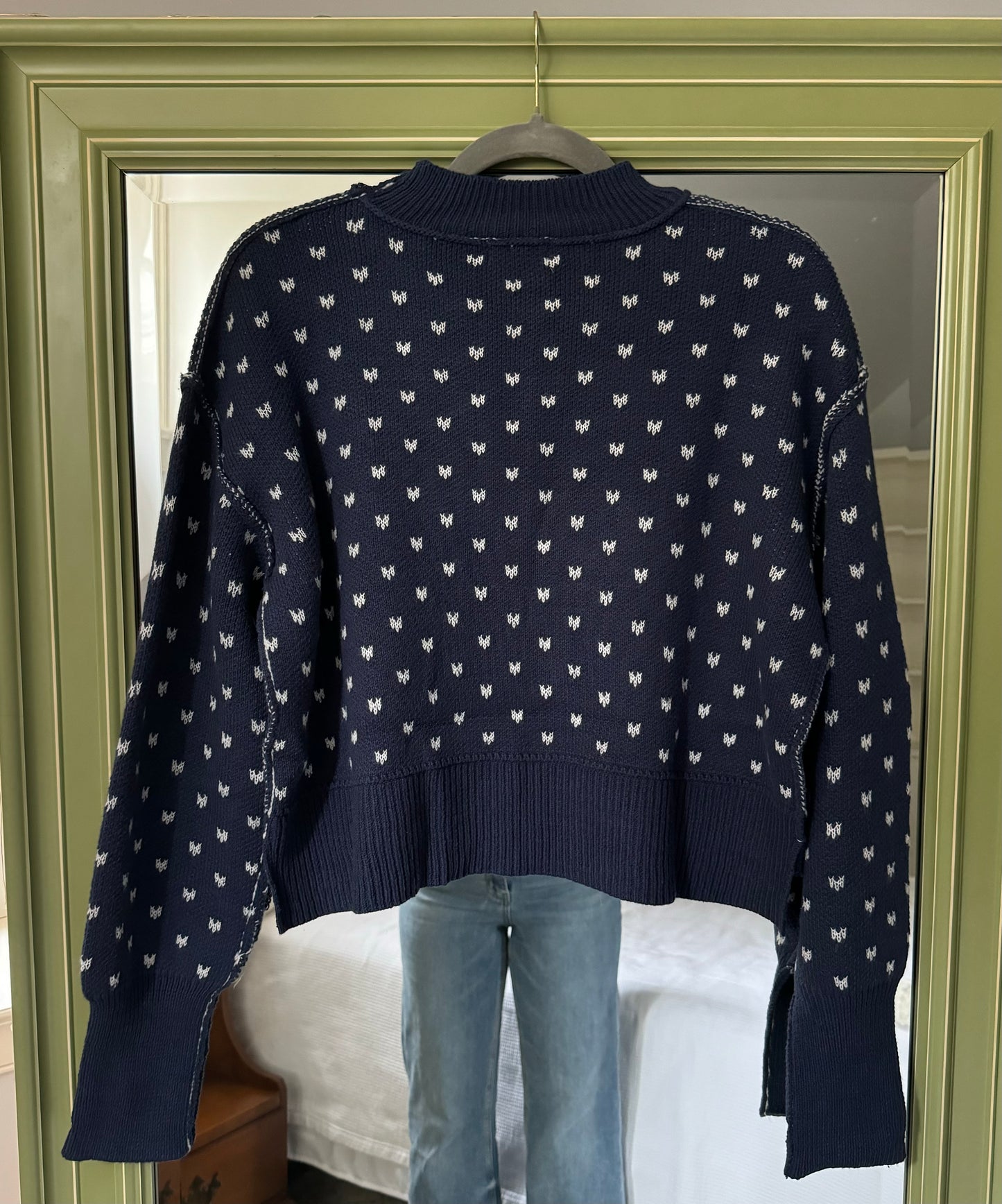 Navy White Heart Stitched Sweater