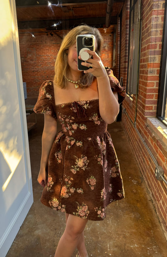 Brown Velvet Flower Dress