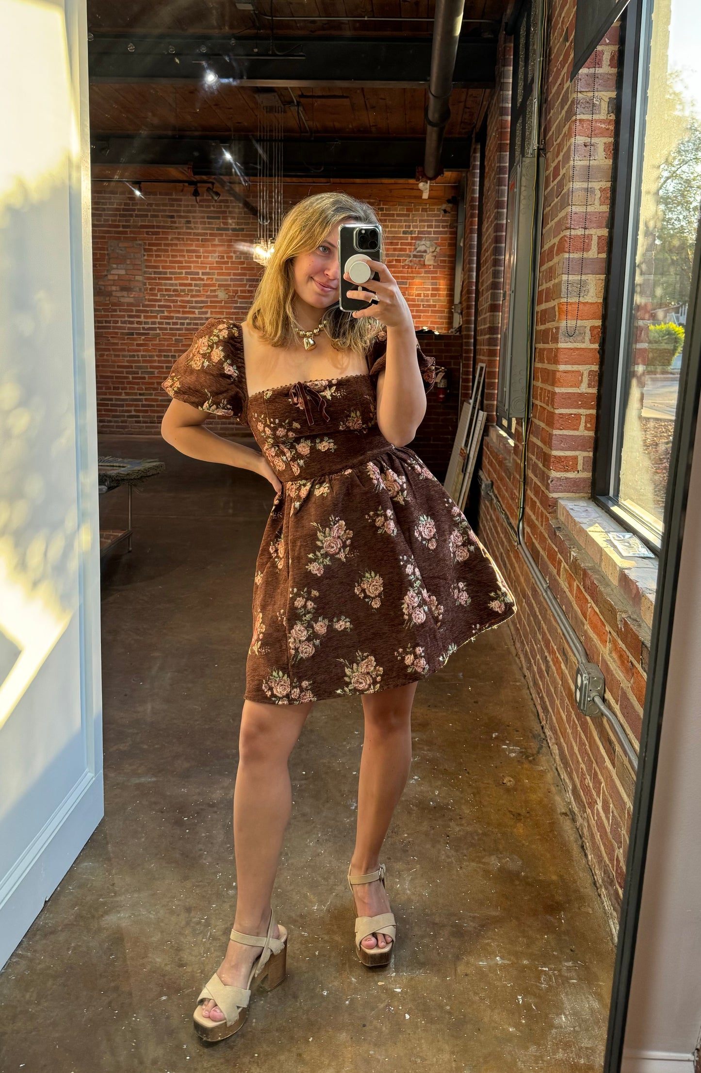 Brown Velvet Flower Dress